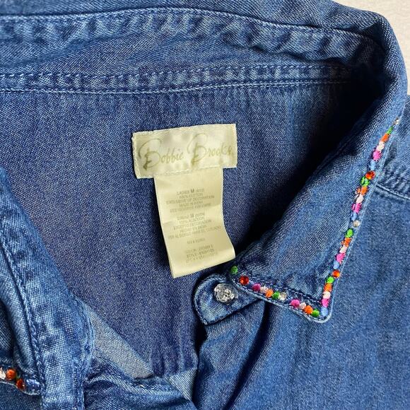 Bobbie Brooks Embroidered Denim Button-Up, Purse Design, Size Medium - Picture 3 of 4
